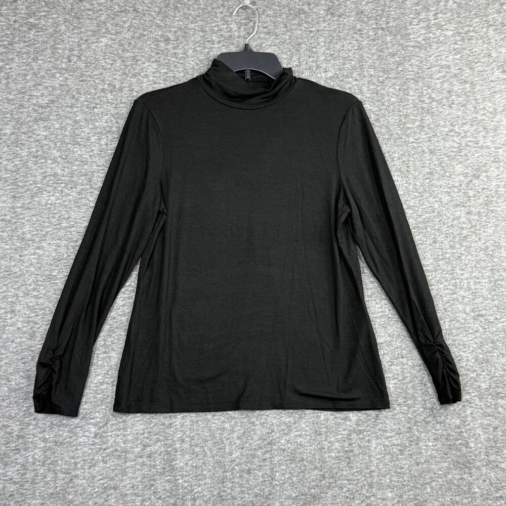 Chico's 0P The Ultimate Tee Long Sleeve Top Small Petite Black Mock Neck